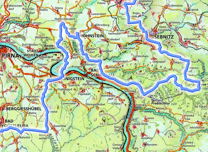 Karte blauer Hauptwanderweg