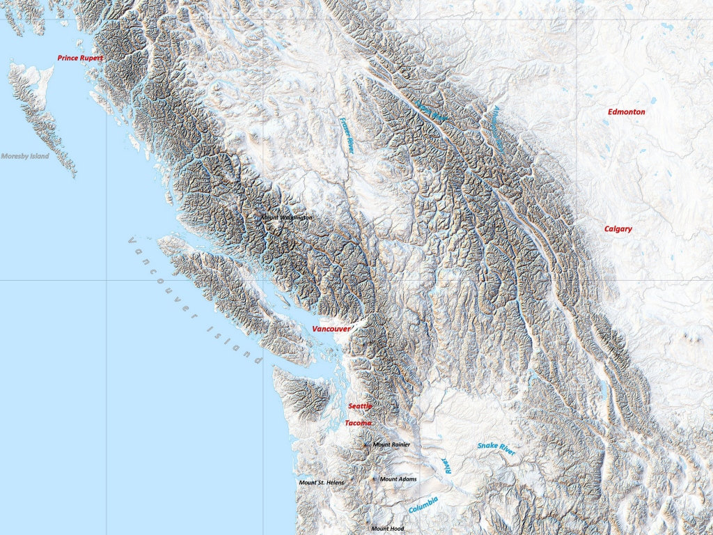 Reliefschummerung S&uuml;dwestkanada