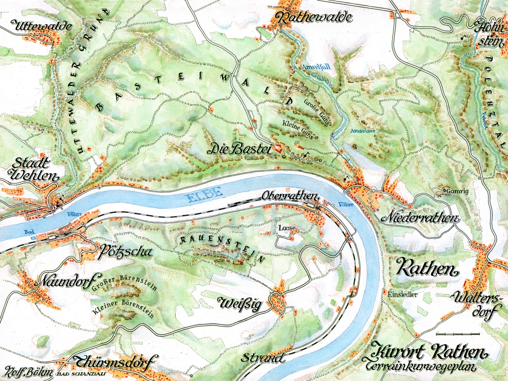Terrainkurwegeplan Kurort Rathen (Handgezeichnete Grundkarte)