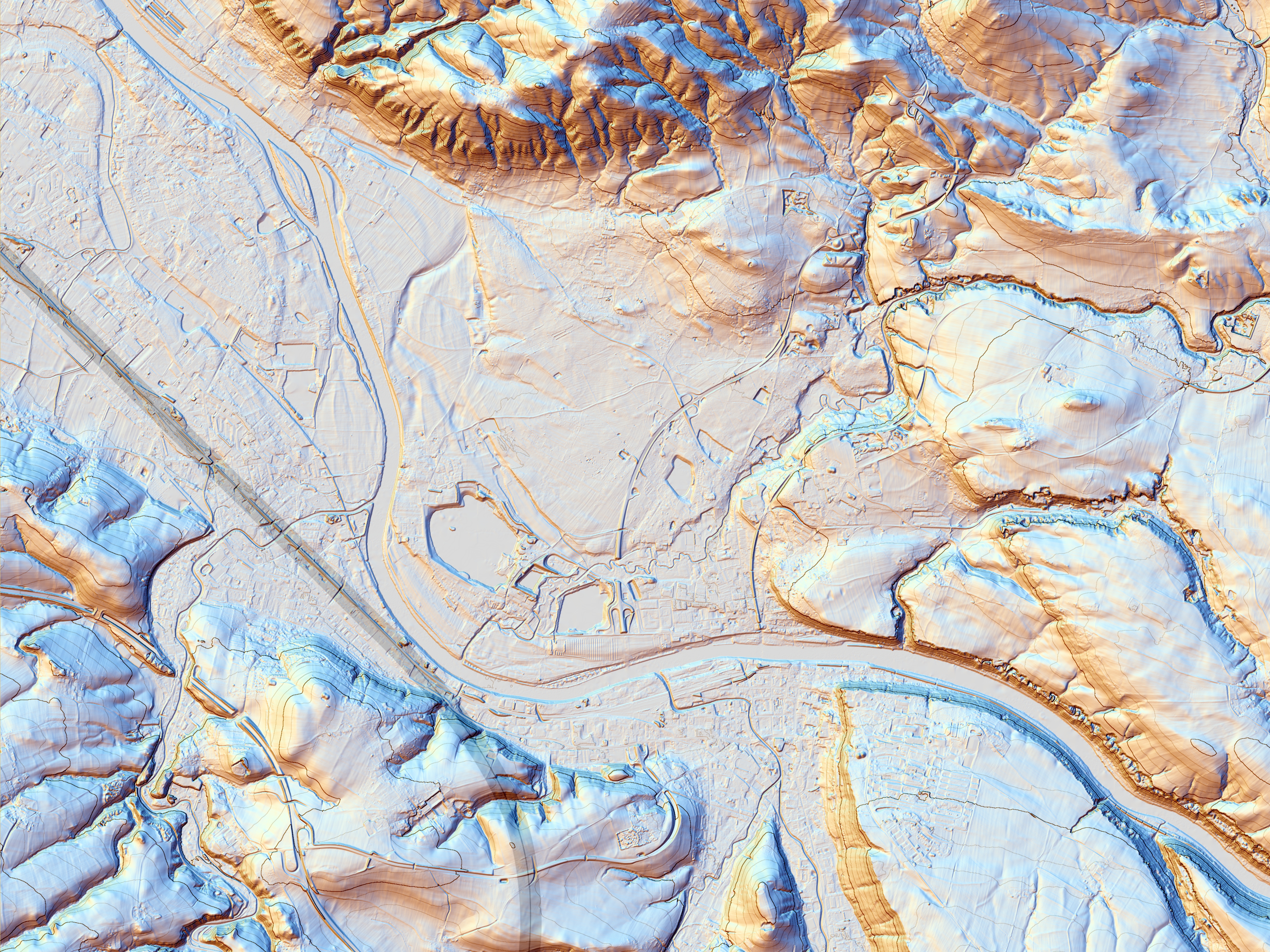 Korridorgrundkarte fein, Reliefschummerung