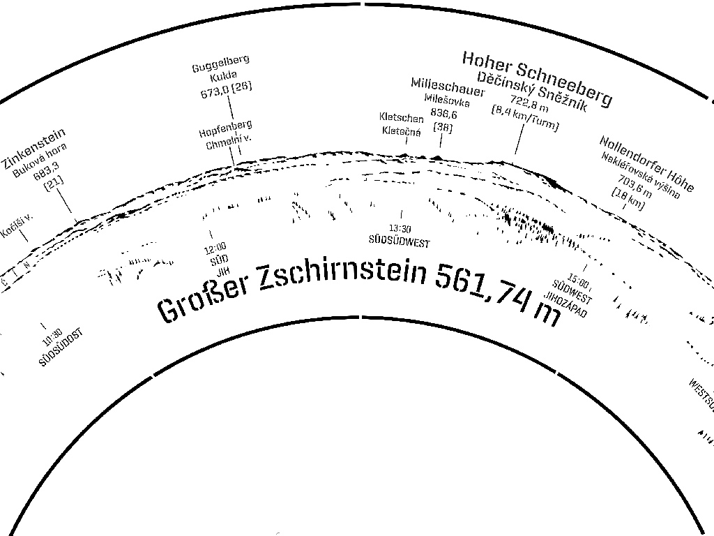 Panoramazeichnung Großer Zschirnstein 561,74 ü. d. M.